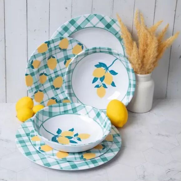PLAID LEMON SALAD PLATES - Picture 3 of 3